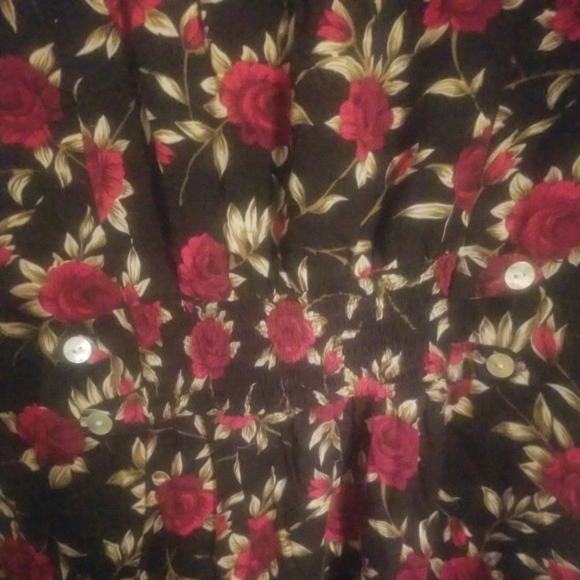 Msk Petite 14P Long Rose Floral Black Button Dress. - Picture 6 of 6